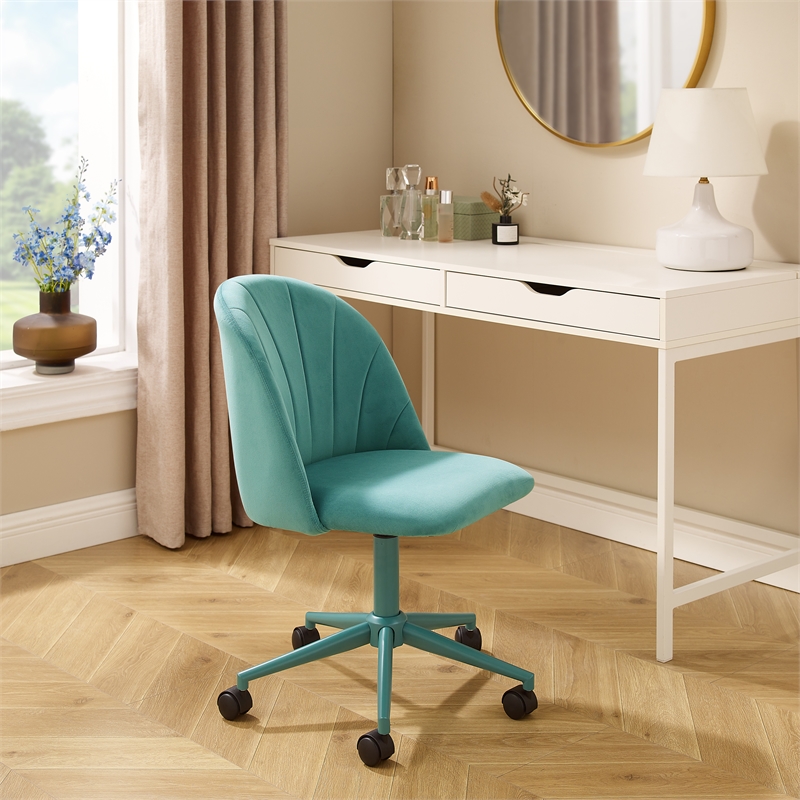 Linon Adalynn Office Rolling Desk Chair in Aqua