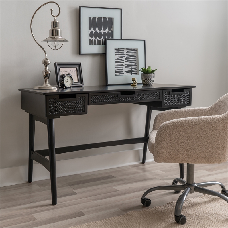 Linon Ryker Rattan Desk in Black