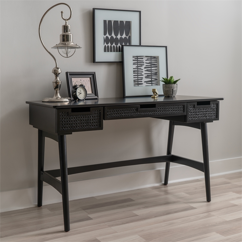 Linon Ryker Rattan Desk in Black