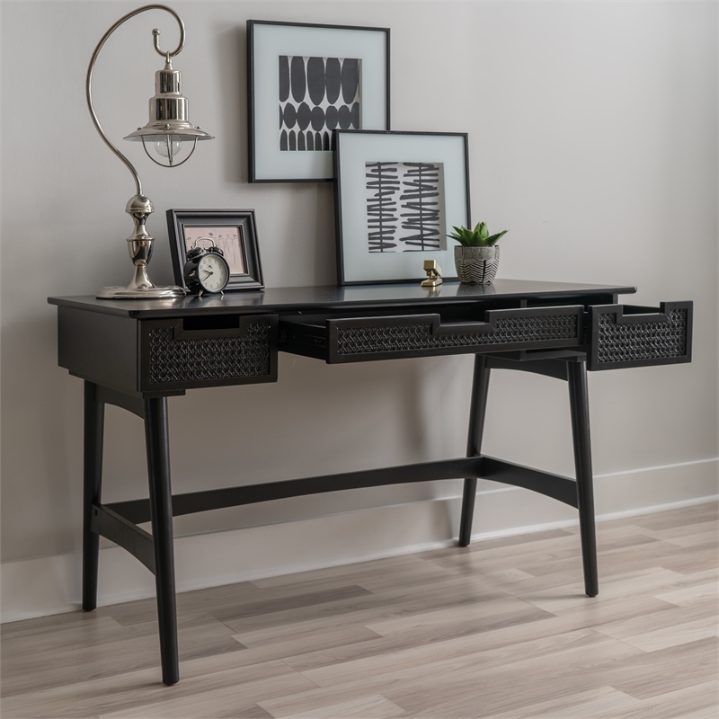 Linon Ryker Rattan Desk in Black