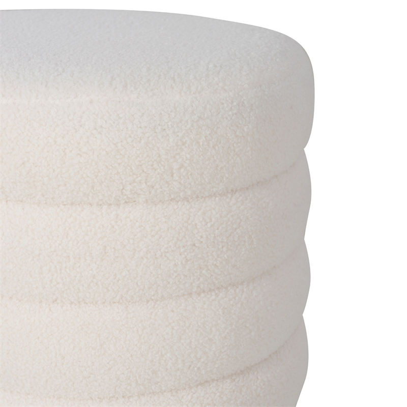 Linon Lorden Round Ottoman Sherpa in White