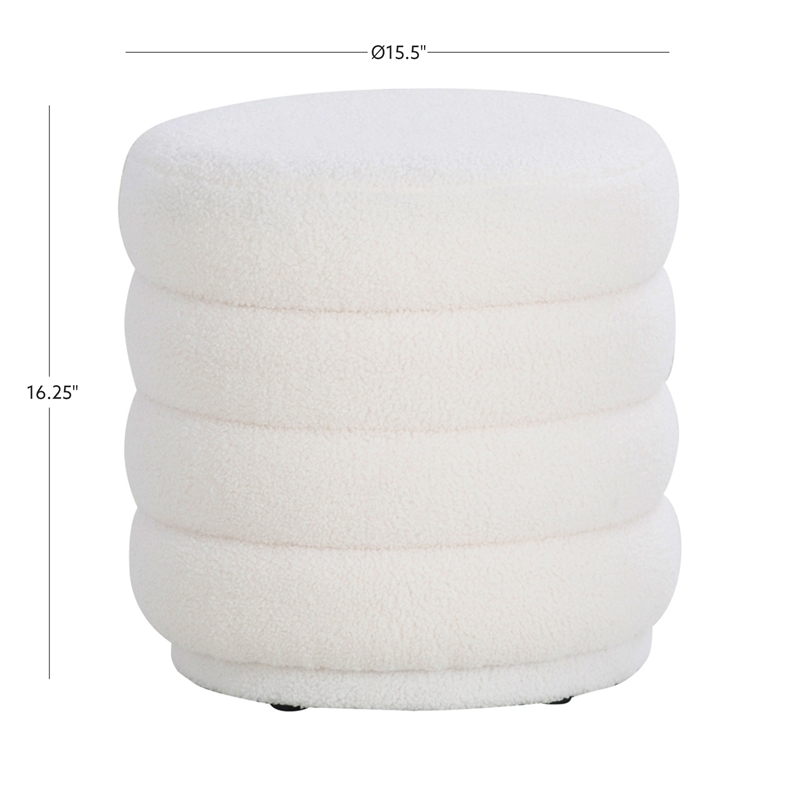 Linon Lorden Round Ottoman Sherpa in White