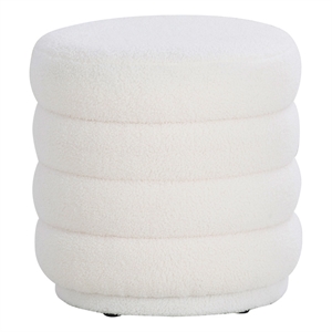 Linon Lorden Round Ottoman Sherpa in White