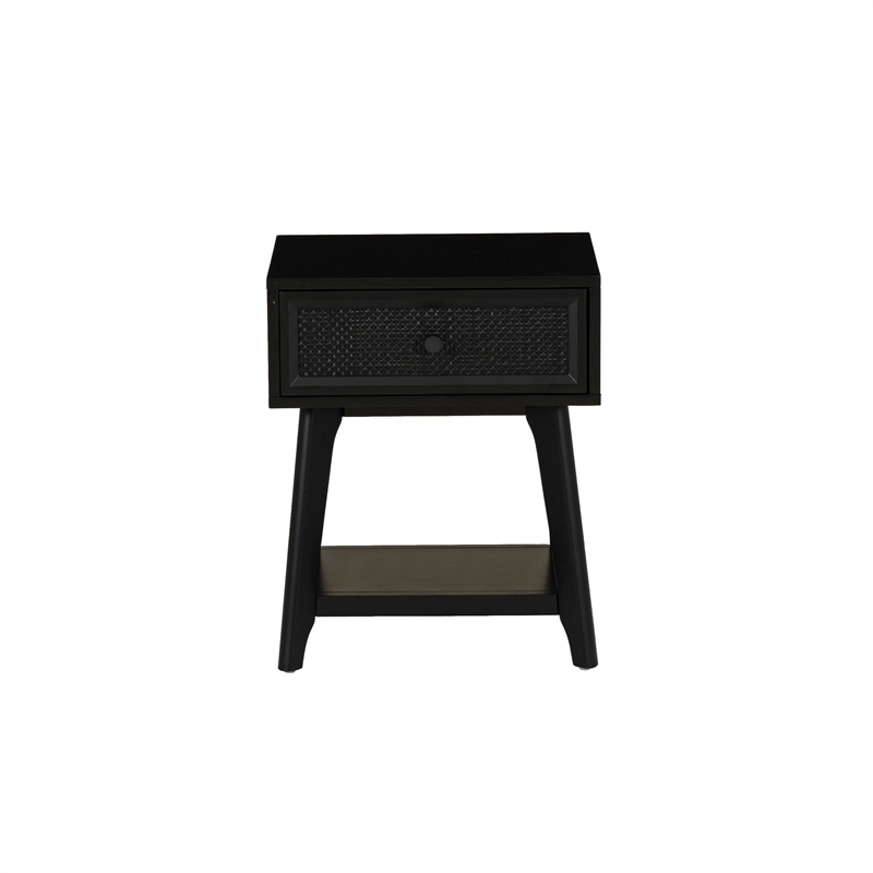 Linon Catlett Cane Side Table Nightstand in Black