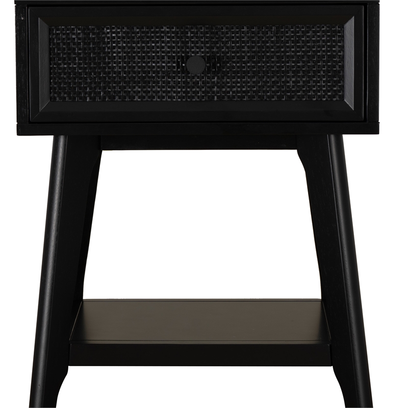 Linon Catlett Cane Side Table Nightstand in Black