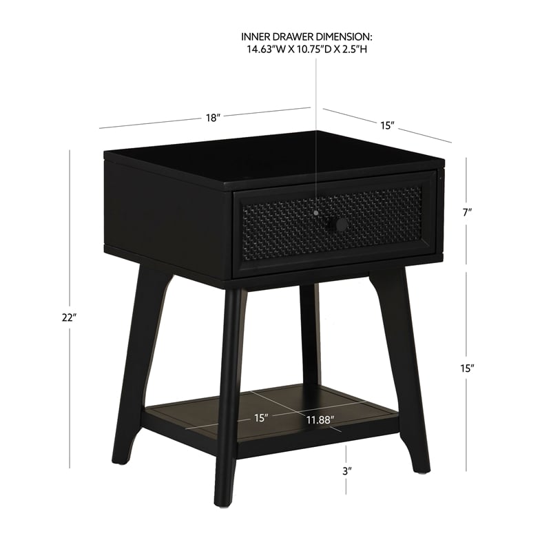 Linon Catlett Cane Side Table Nightstand in Black