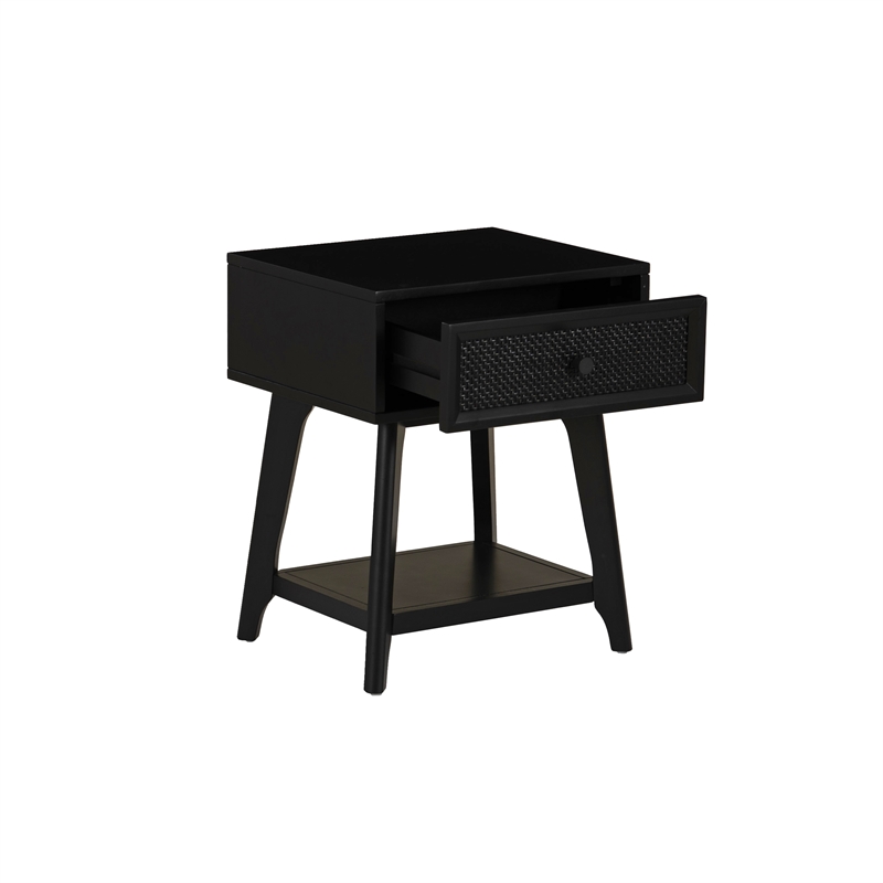 Linon Catlett Cane Side Table Nightstand in Black