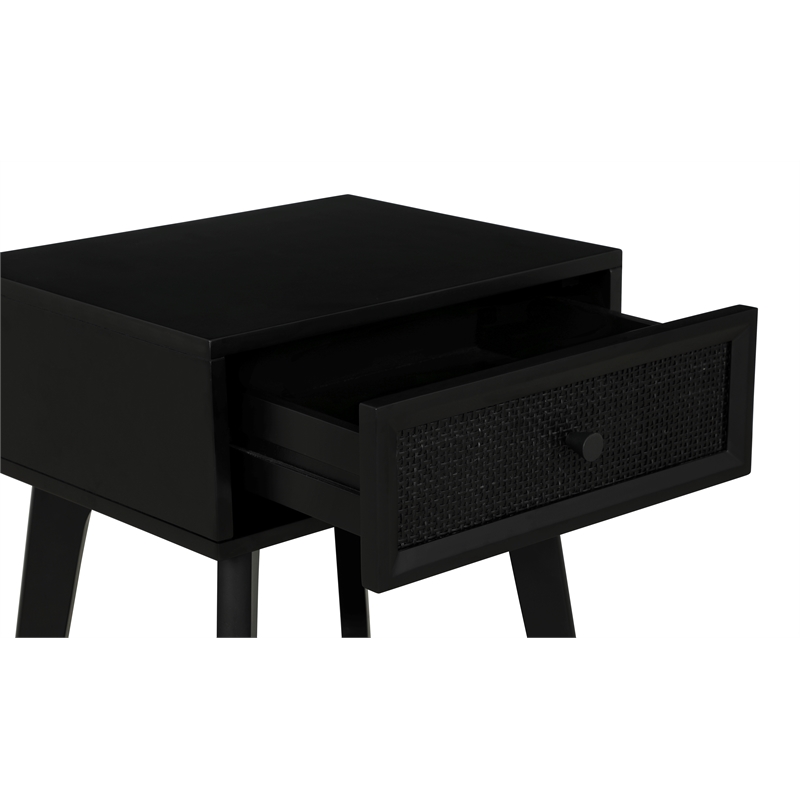 Linon Catlett Cane Side Table Nightstand in Black