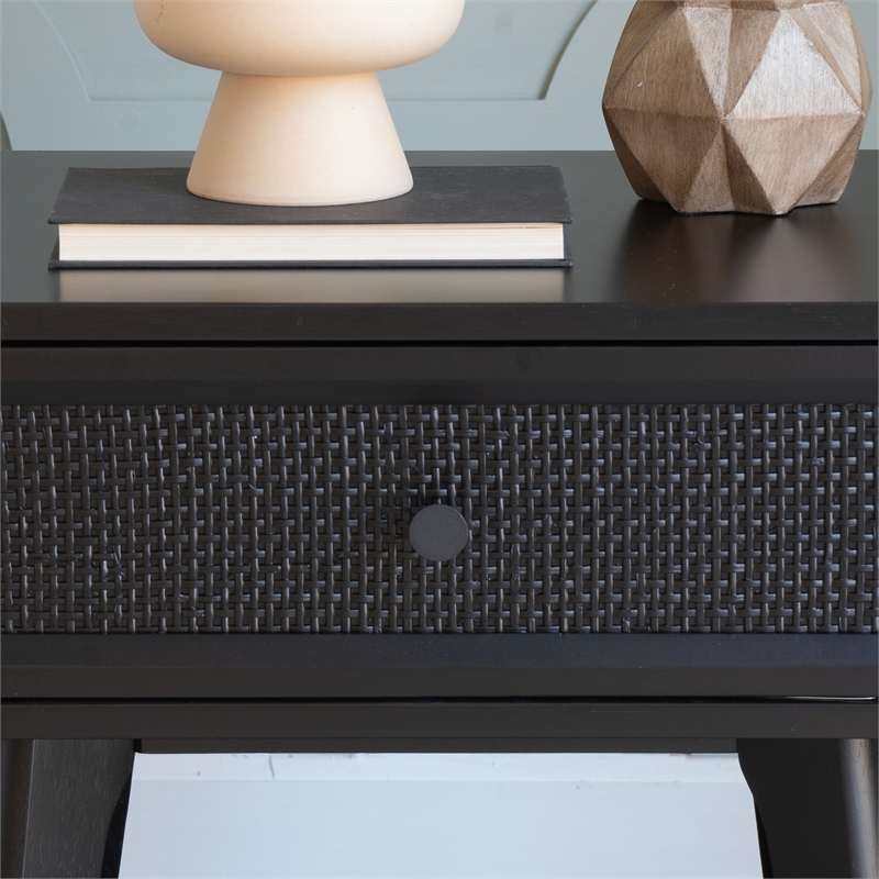 Linon Catlett Cane Side Table Nightstand in Black