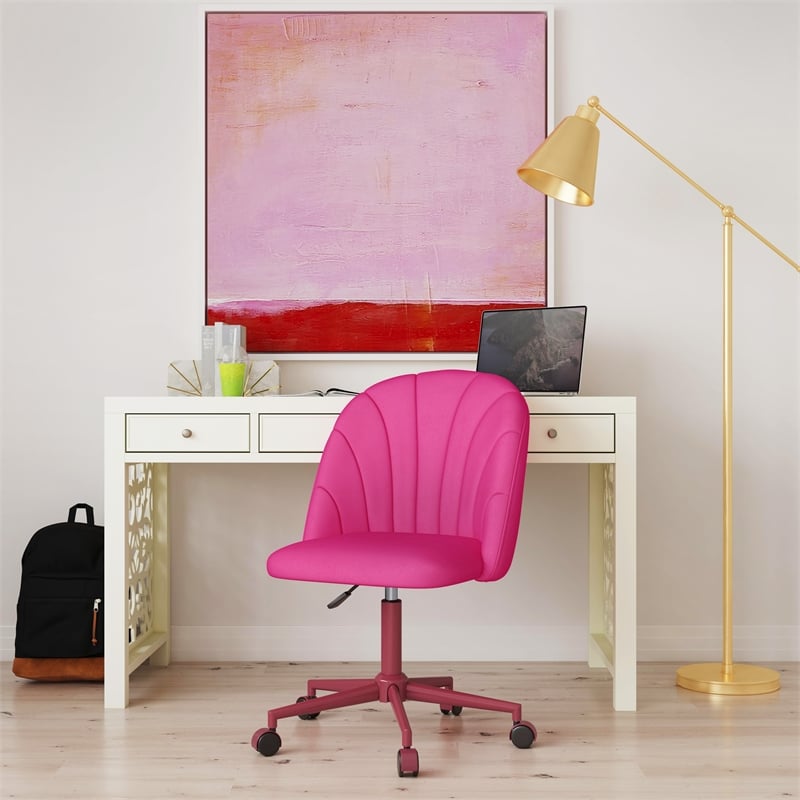 Linon Adalynn Office Rolling Desk Chair in Hot Pink