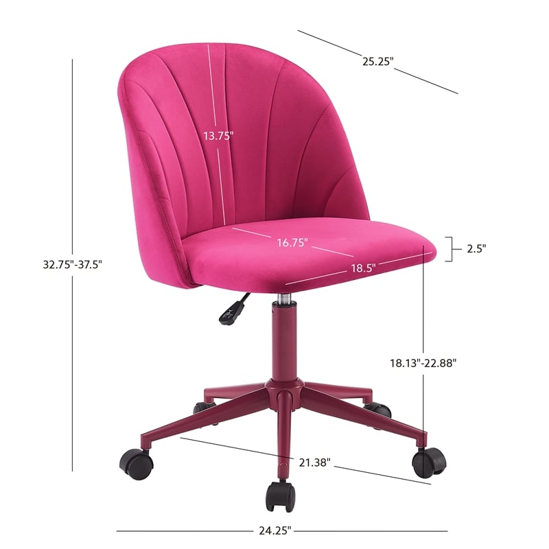 Linon Adalynn Office Rolling Desk Chair in Hot Pink