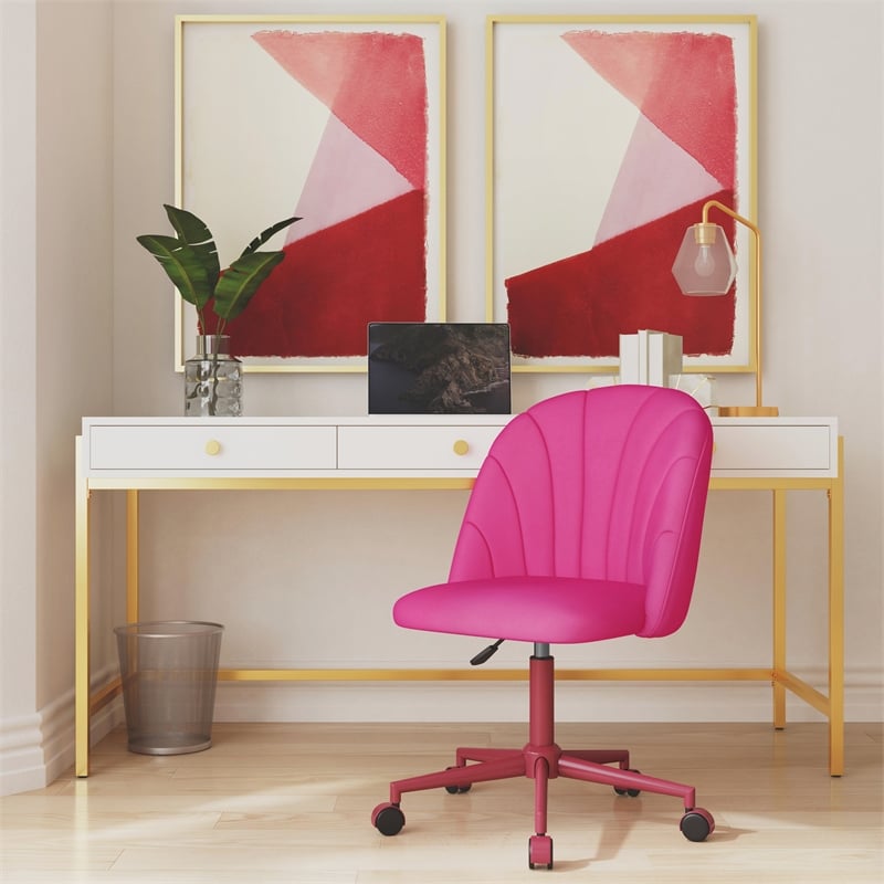 Linon Adalynn Office Rolling Desk Chair in Hot Pink