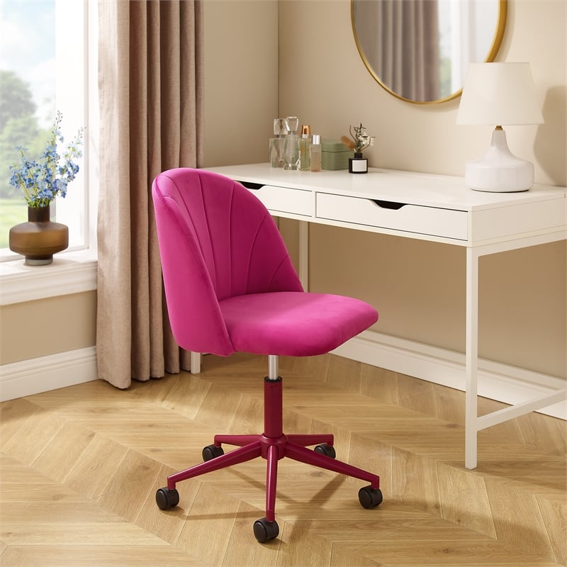 Linon Adalynn Office Rolling Desk Chair in Hot Pink