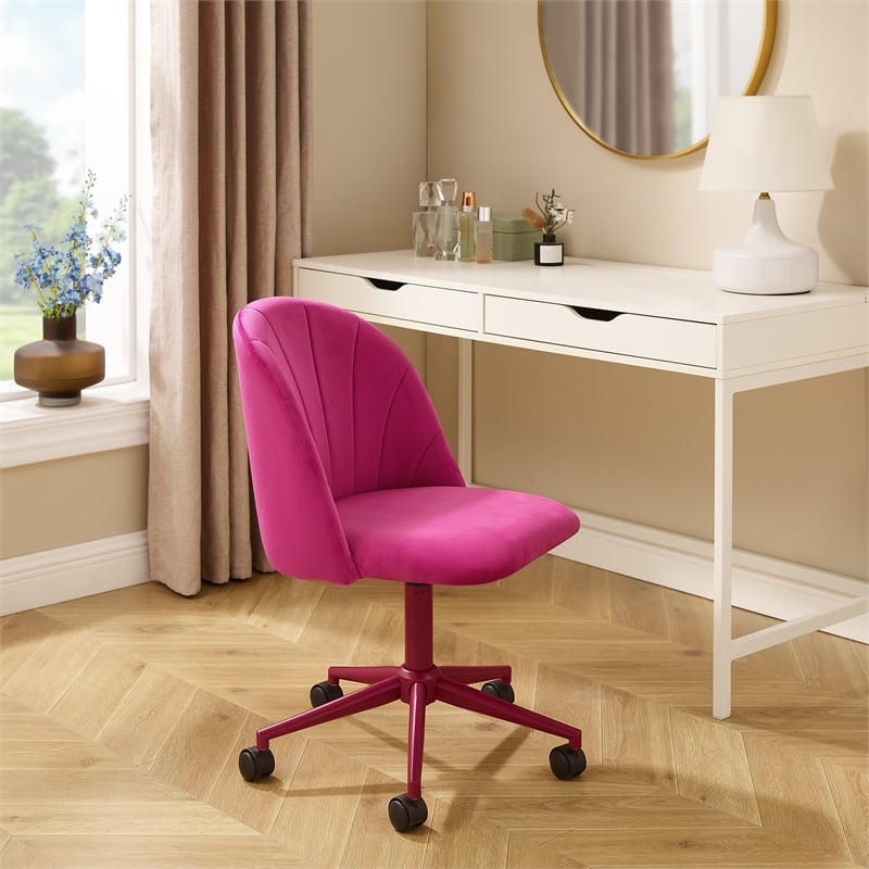 Linon Adalynn Office Rolling Desk Chair in Hot Pink