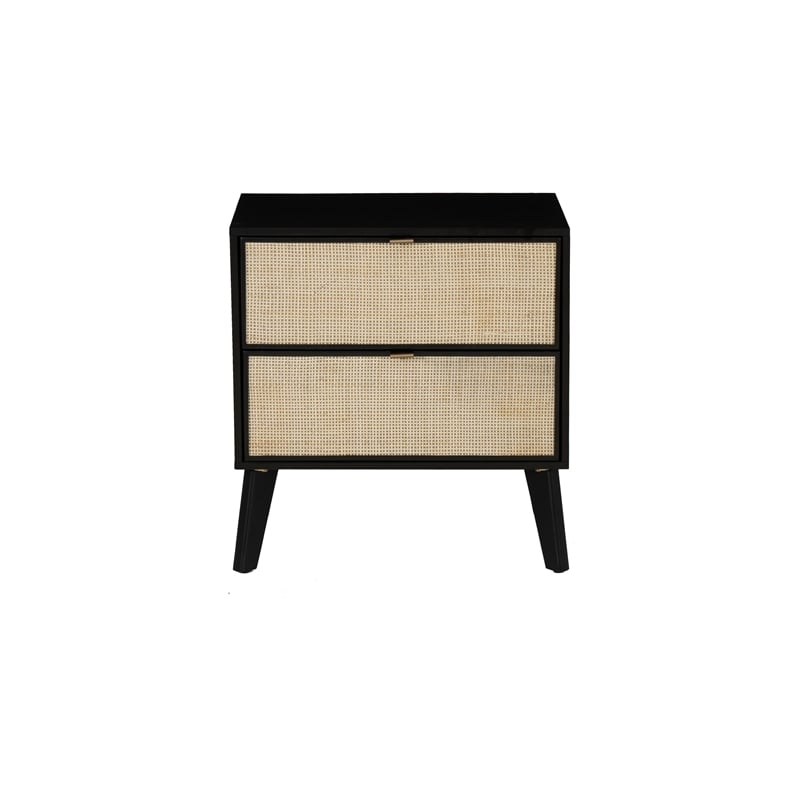 Linon Collett Cane 2 Drawer Nightstand in Black