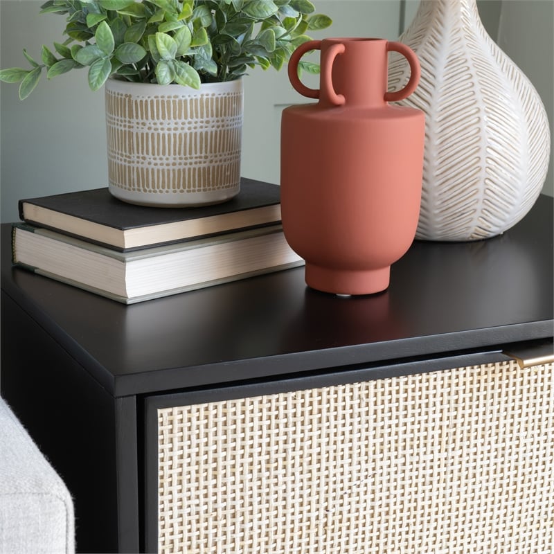 Linon Collett Cane 2 Drawer Nightstand in Black