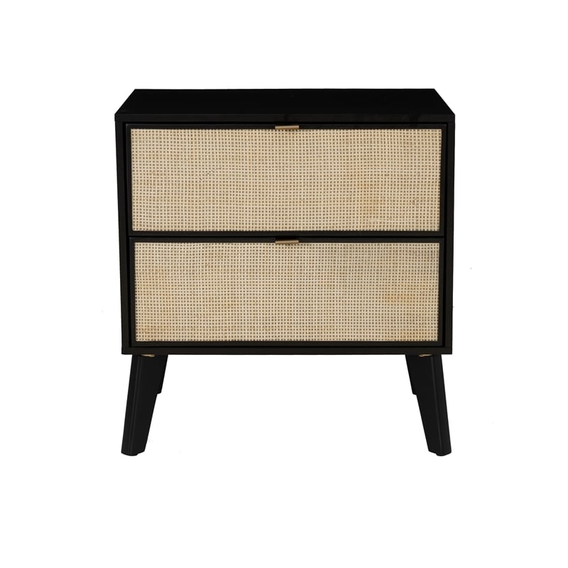 Linon Collett Cane 2 Drawer Nightstand in Black