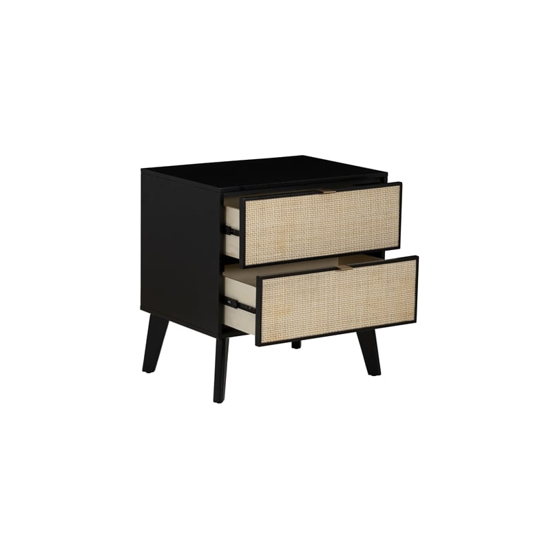 Linon Collett Cane 2 Drawer Nightstand in Black