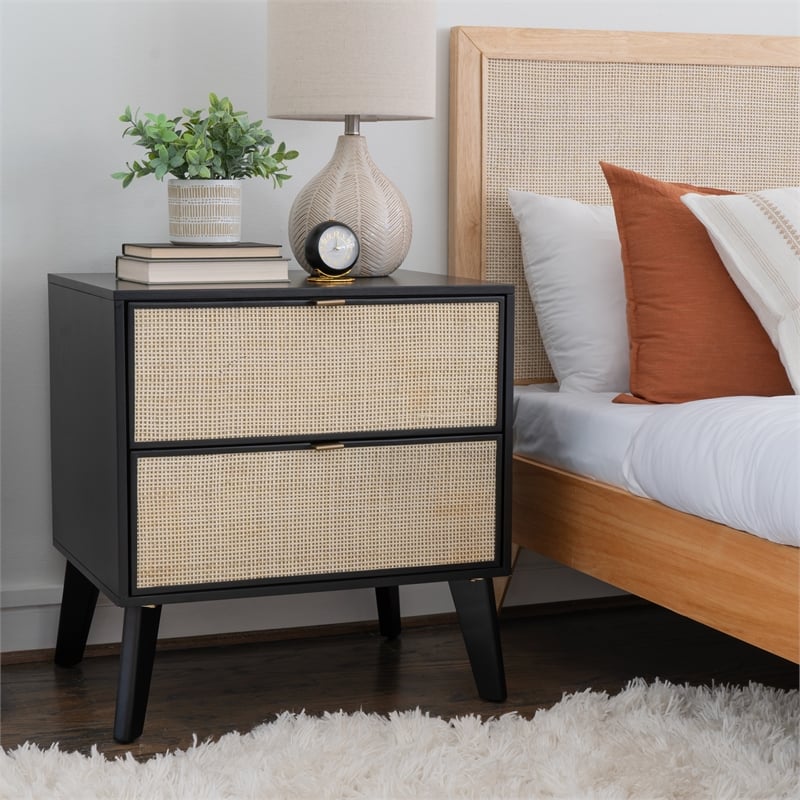 Linon Collett Cane 2 Drawer Nightstand in Black
