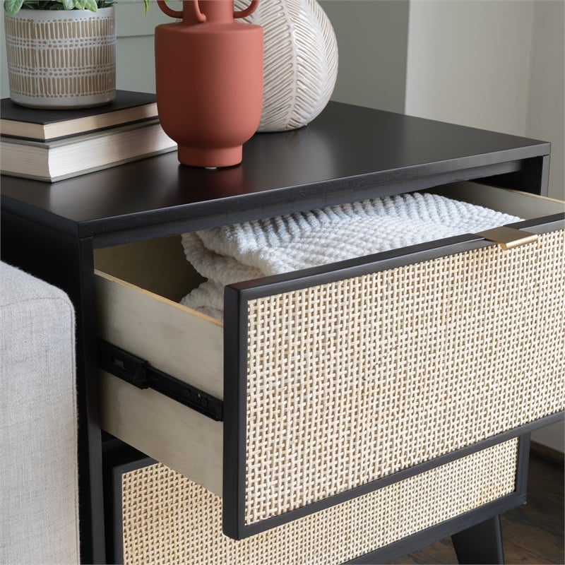 Linon Collett Cane 2 Drawer Nightstand in Black