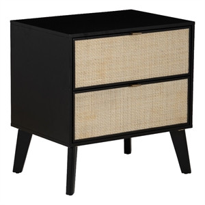 Linon Collett Cane 2 Drawer Nightstand in Black