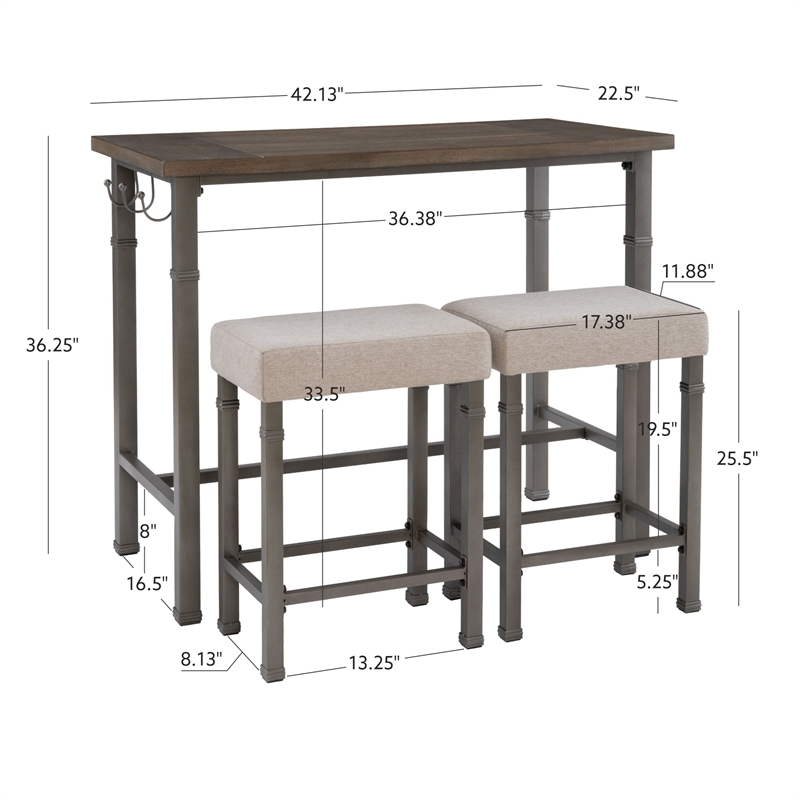 Linon Austin 3 Piece Dining Pub Set in Pewter