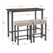 Linon Austin 3 Piece Dining Pub Set in Pewter