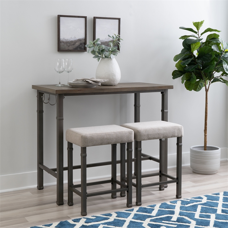 Linon Austin 3 Piece Dining Pub Set in Pewter