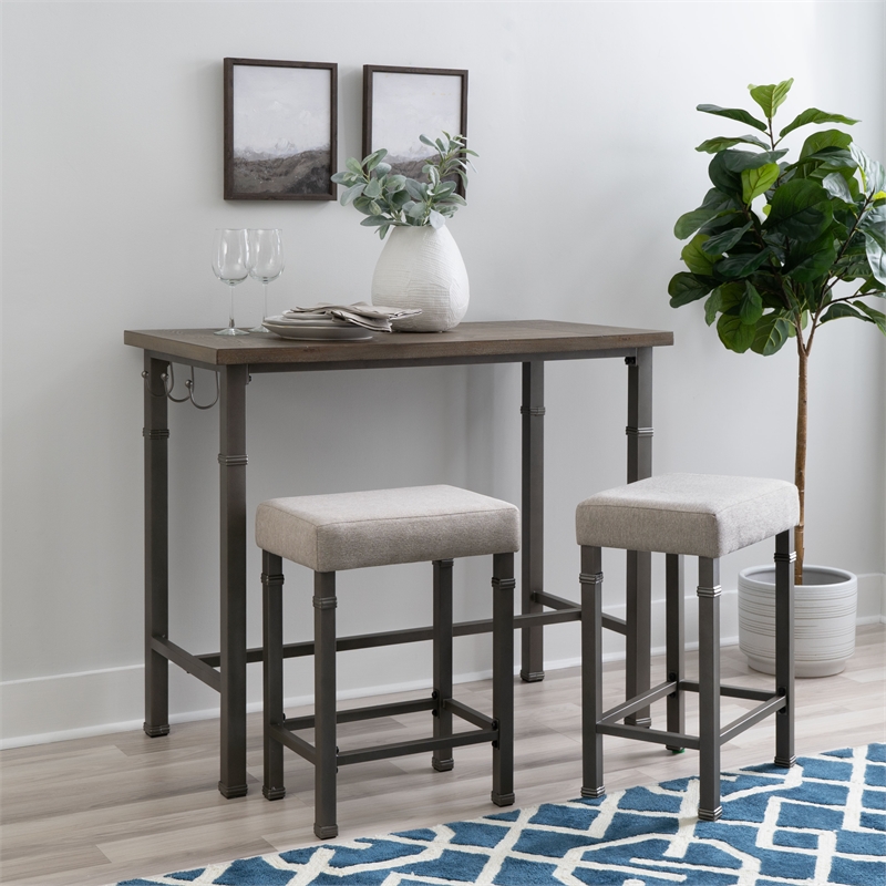Linon Austin 3 Piece Dining Pub Set in Pewter