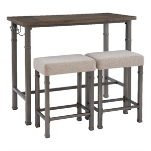 Linon Austin 3 Piece Dining Pub Set in Pewter