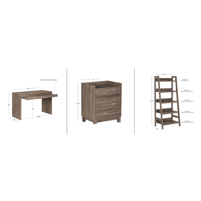 Linon Tracey Mission Office Desk Bookcase File Cabinet in Gray