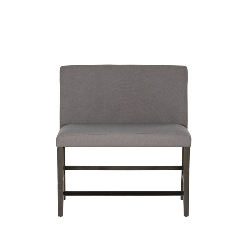 Spiva Gray Upholstered Counter Bench with Dark Grey Wooden Legs