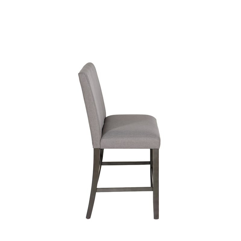 Spiva Gray Upholstered Counter Bench with Dark Grey Wooden Legs