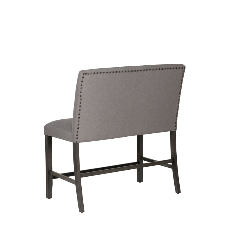 Spiva Gray Upholstered Counter Bench with Dark Grey Wooden Legs