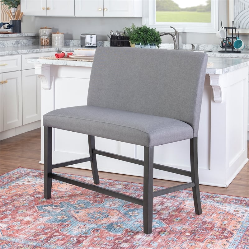 Spiva Gray Upholstered Counter Bench with Dark Grey Wooden Legs