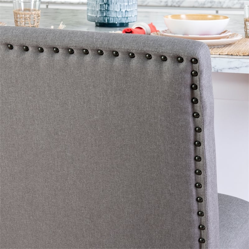 Spiva Gray Upholstered Counter Bench with Dark Grey Wooden Legs