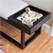 Georgia Gray Upholstered Bench with Removable Tray in Black Wood