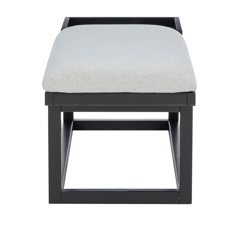 Georgia Gray Upholstered Bench with Removable Tray in Black Wood