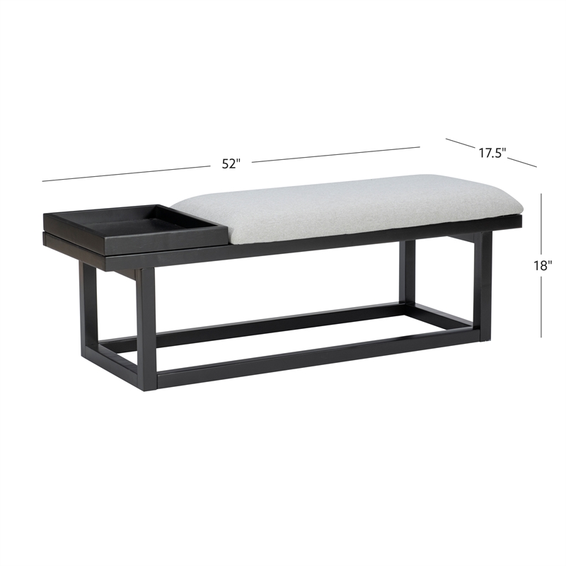 Georgia Gray Upholstered Bench with Removable Tray in Black Wood