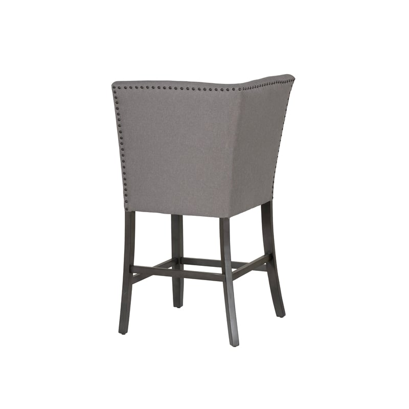 Spiva Gray Upholstered Counter Corner Seat with Dark Gray Wooden Legs