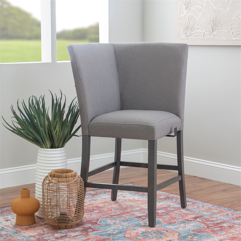 Spiva Gray Upholstered Counter Corner Seat with Dark Gray Wooden Legs