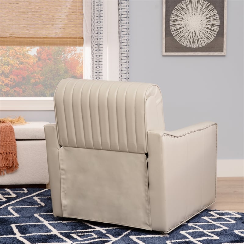 Corin Swivel Accent Chair in Cream Faux Leather Tufted Upholstery