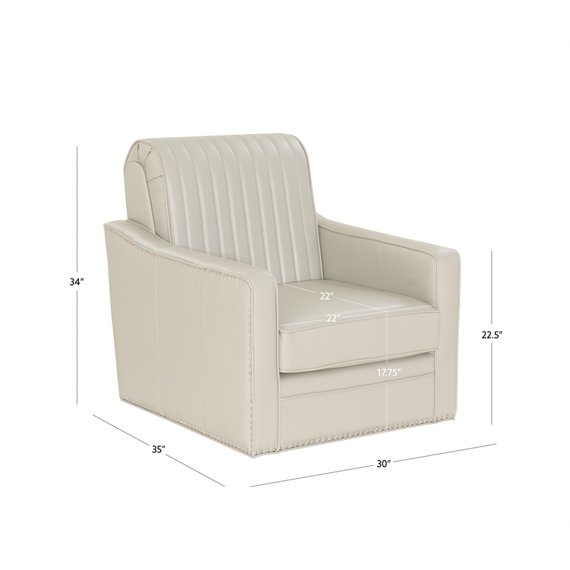 Corin Swivel Accent Chair in Cream Faux Leather Tufted Upholstery