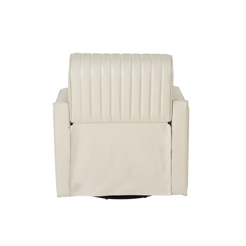Corin Swivel Accent Chair in Cream Faux Leather Tufted Upholstery