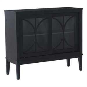 Monroe Accent Cabinet with Glass Sliding Doors in Midnight Blue Wood