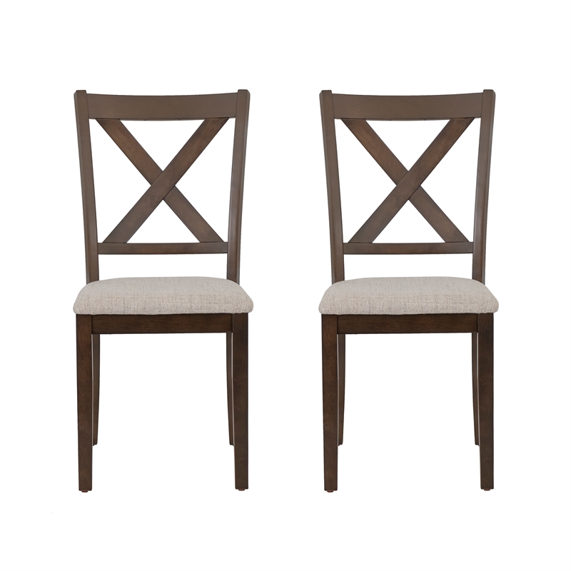 Warren X-Back Side Chairs with Padded Seats in Brown Wood - Set of 2