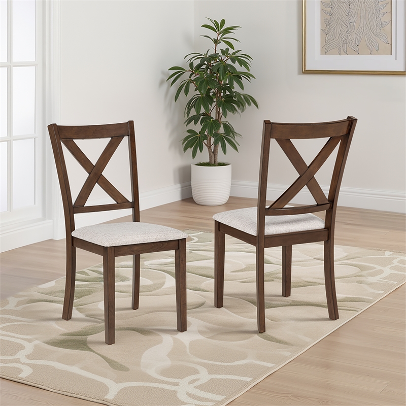 Warren X-Back Side Chairs with Padded Seats in Brown Wood - Set of 2