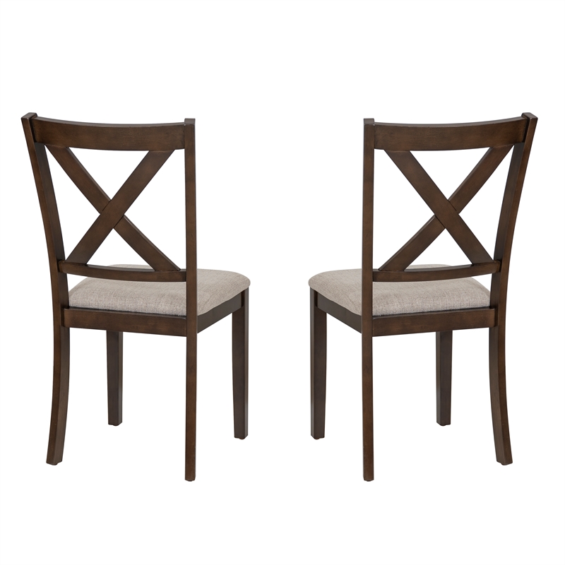 Warren X-Back Side Chairs with Padded Seats in Brown Wood - Set of 2