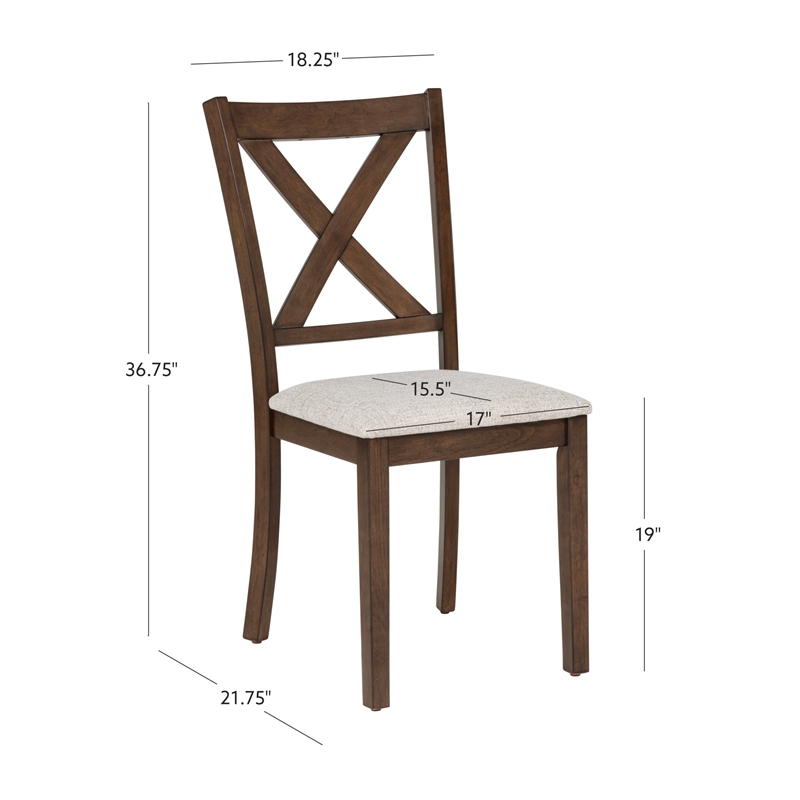Warren X-Back Side Chairs with Padded Seats in Brown Wood - Set of 2
