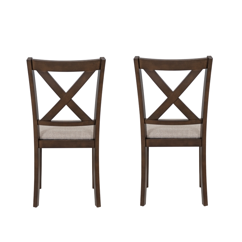 Warren X-Back Side Chairs with Padded Seats in Brown Wood - Set of 2